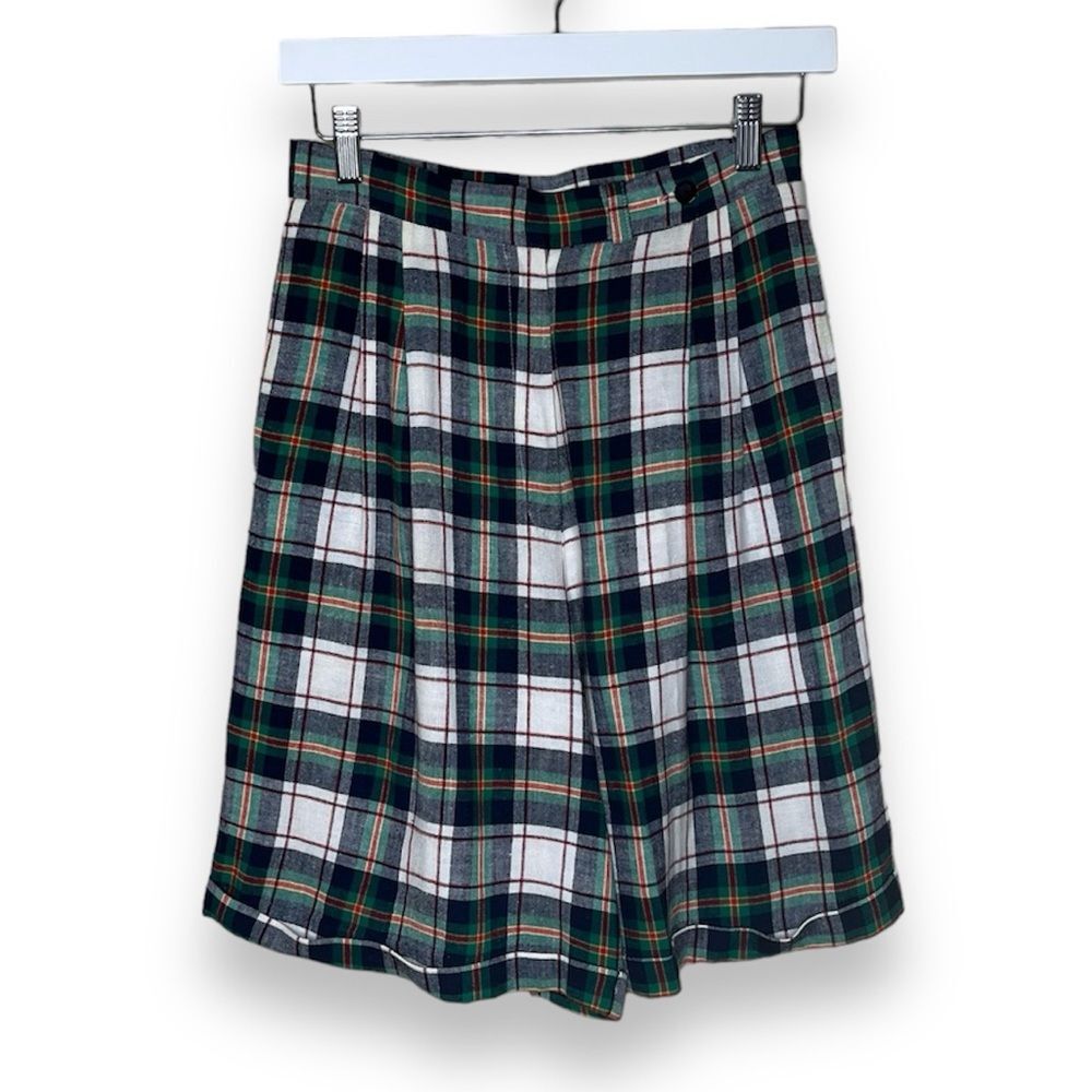 Vintage Talbots Plaid Linen Blend Bermuda Cuffed Shorts Women Size 8 Made in USA